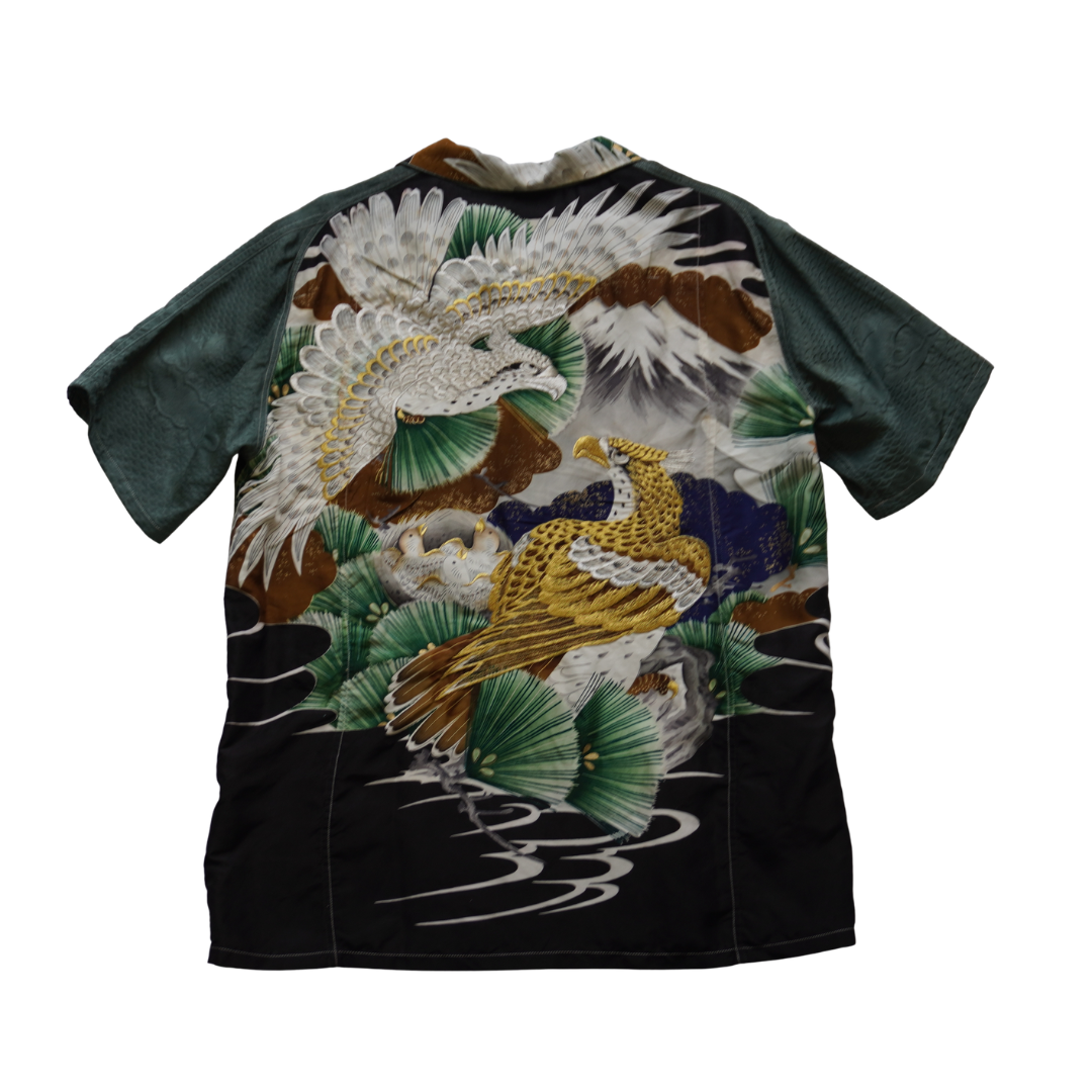 着物アロハシャツ　産着　鷹刺繍　Lサイズ　CA93