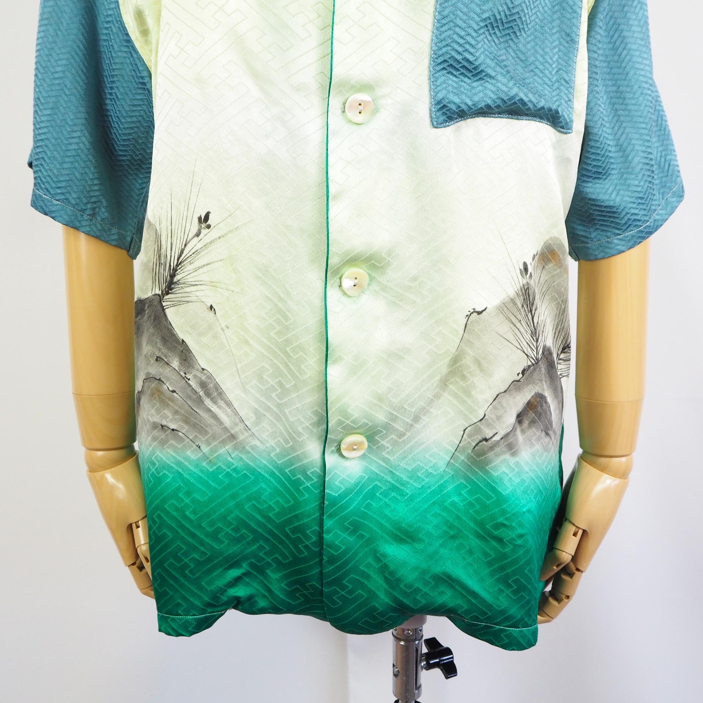 着物アロハシャツ 虎刺繍入り シルク Mサイズ CA37