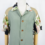 Kimono Aloha Shirt, Crane, Hawk, Tiger, Silk, Size M, CA48
