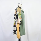Kimono Aloha Shirt, Crane, Hawk, Tiger, Silk, Size M, CA48