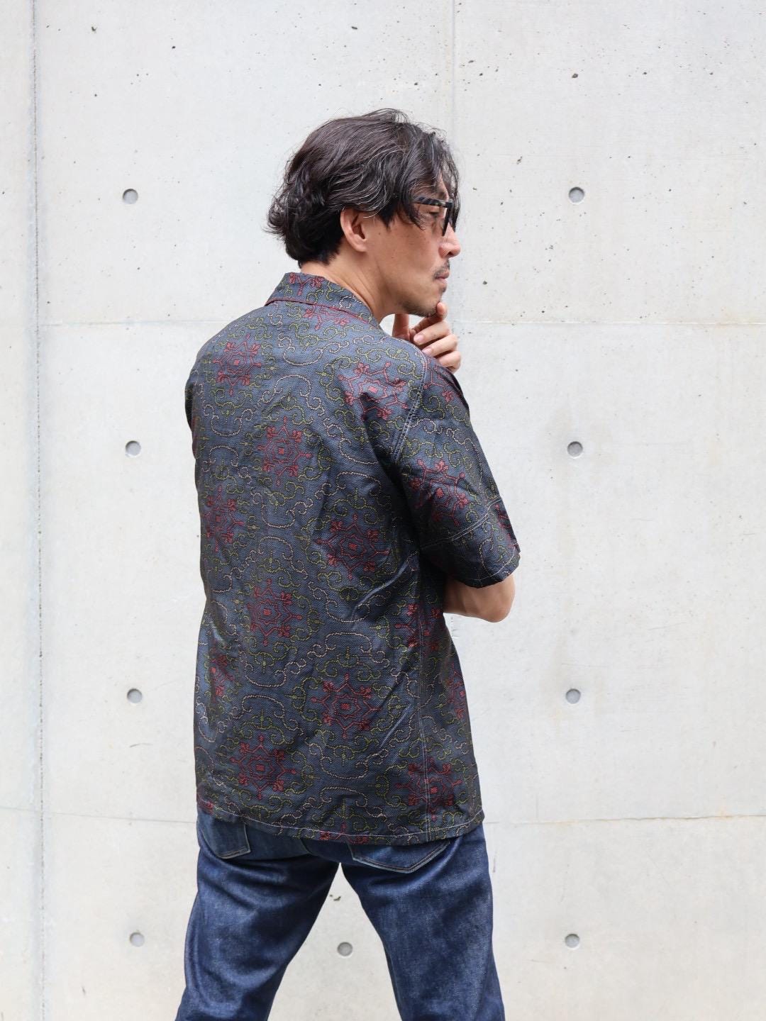 着物アロハシャツ 大島紬 シルク Lサイズ CA60