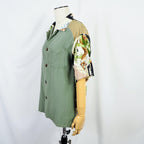 Kimono Aloha Shirt, Crane, Hawk, Tiger, Silk, Size M, CA48