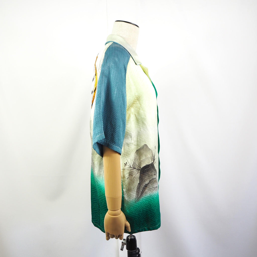 着物アロハシャツ 虎刺繍入り シルク Mサイズ CA37