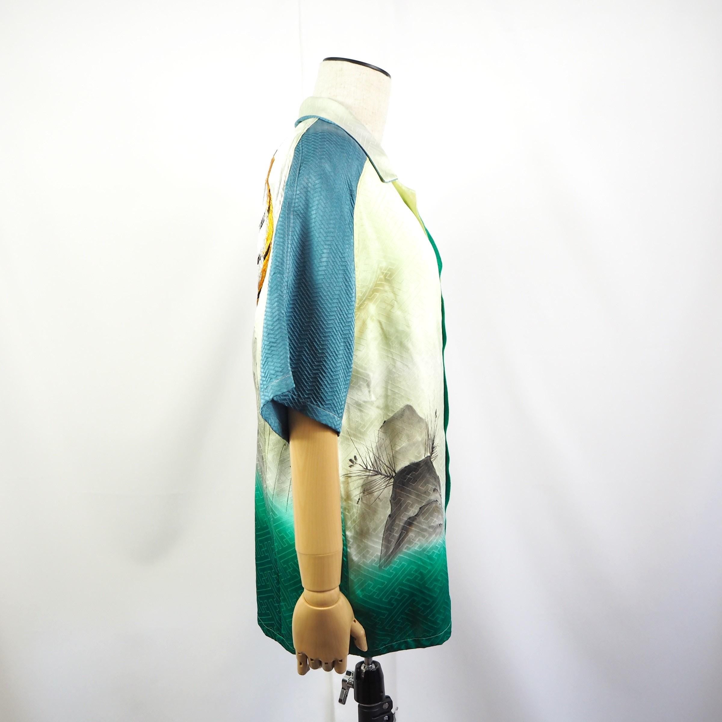 着物アロハシャツ 虎刺繍入り シルク Mサイズ CA37