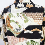 Kimono Aloha Shirt, Crane, Hawk, Tiger, Silk, Size M, CA48