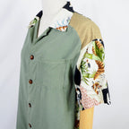 Kimono Aloha Shirt, Crane, Hawk, Tiger, Silk, Size M, CA48