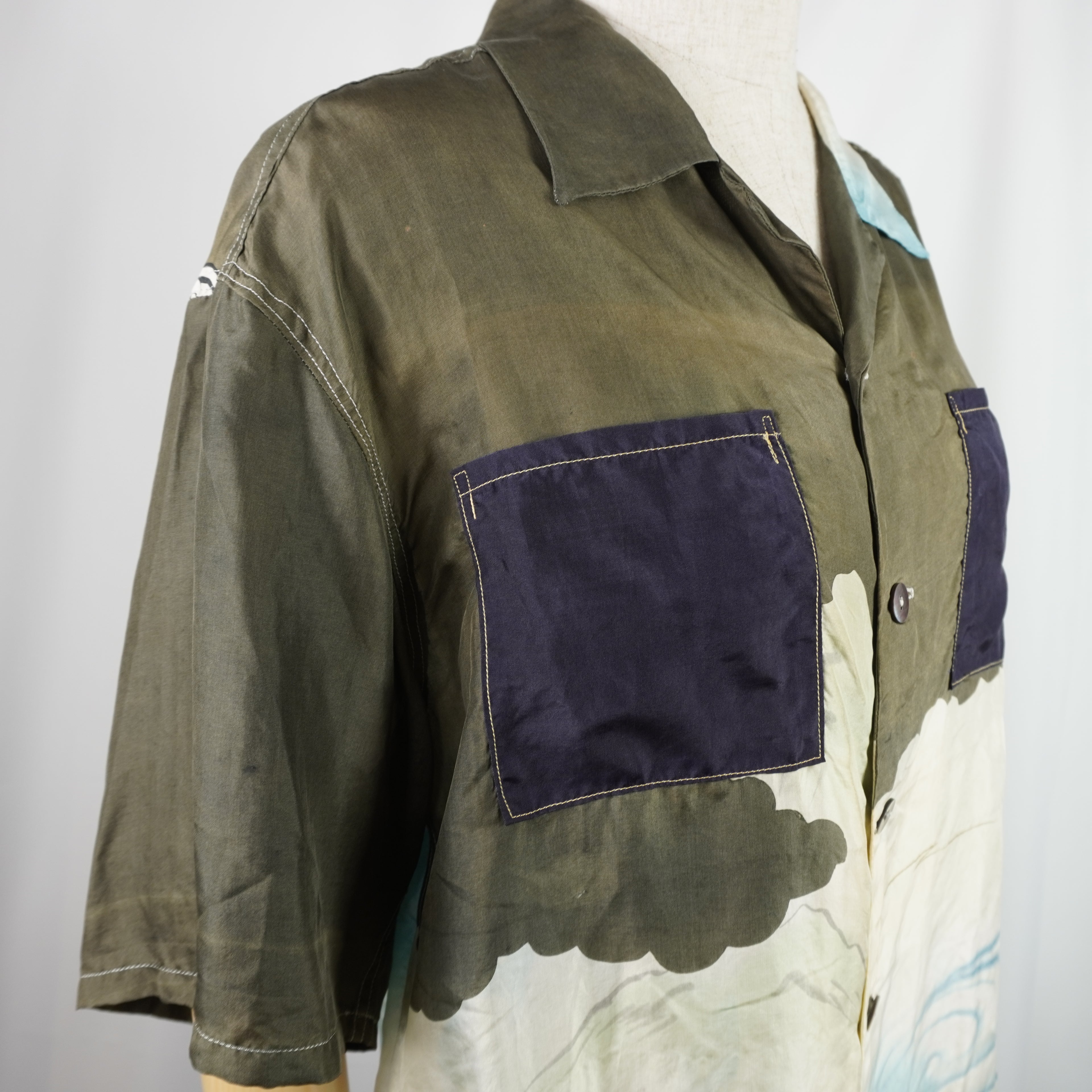 Kimono Aloha Shirt, Carp Pattern, Silk, Size M, CA6