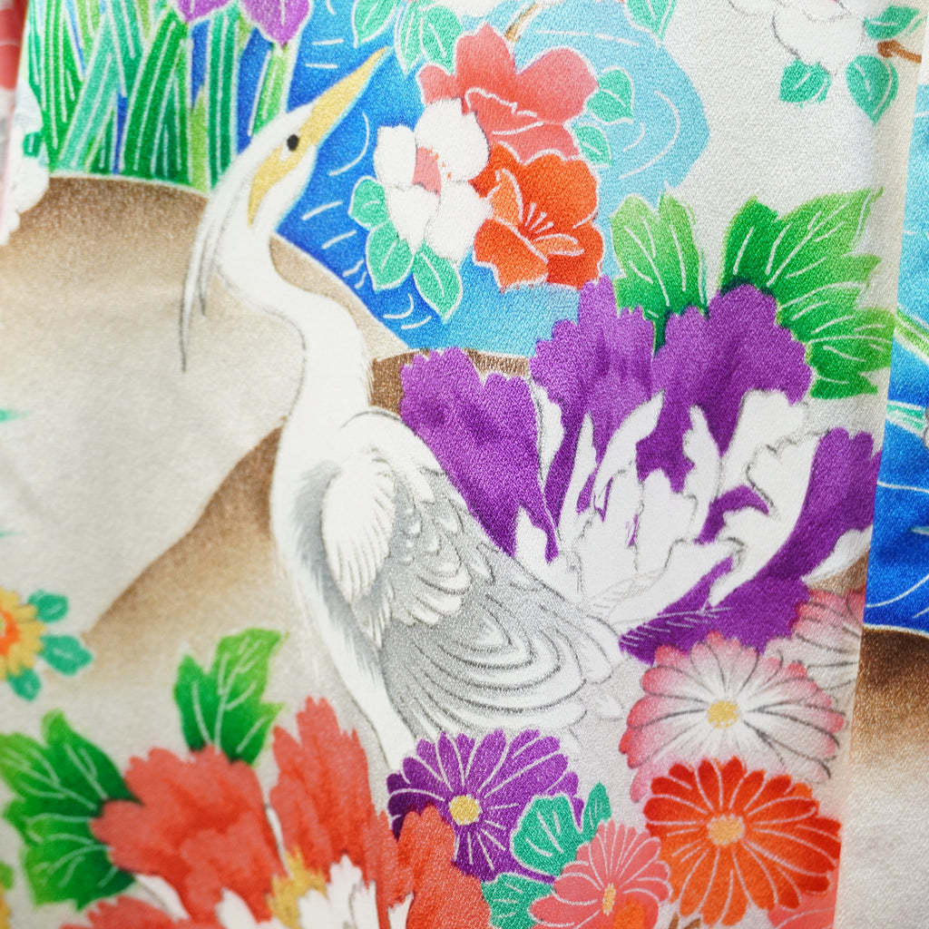 着物アロハシャツ 牡丹 菊 シルク Mサイズ CA8