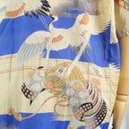 Kimono Aloha Shirt, Crane and Helmet Design, Silk, Size M, CA10