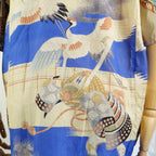Kimono Aloha Shirt, Crane and Helmet Design, Silk, Size M, CA10