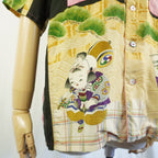 Kimono Aloha Shirt, Momotaro, Peach, Silk, Size M, CA15