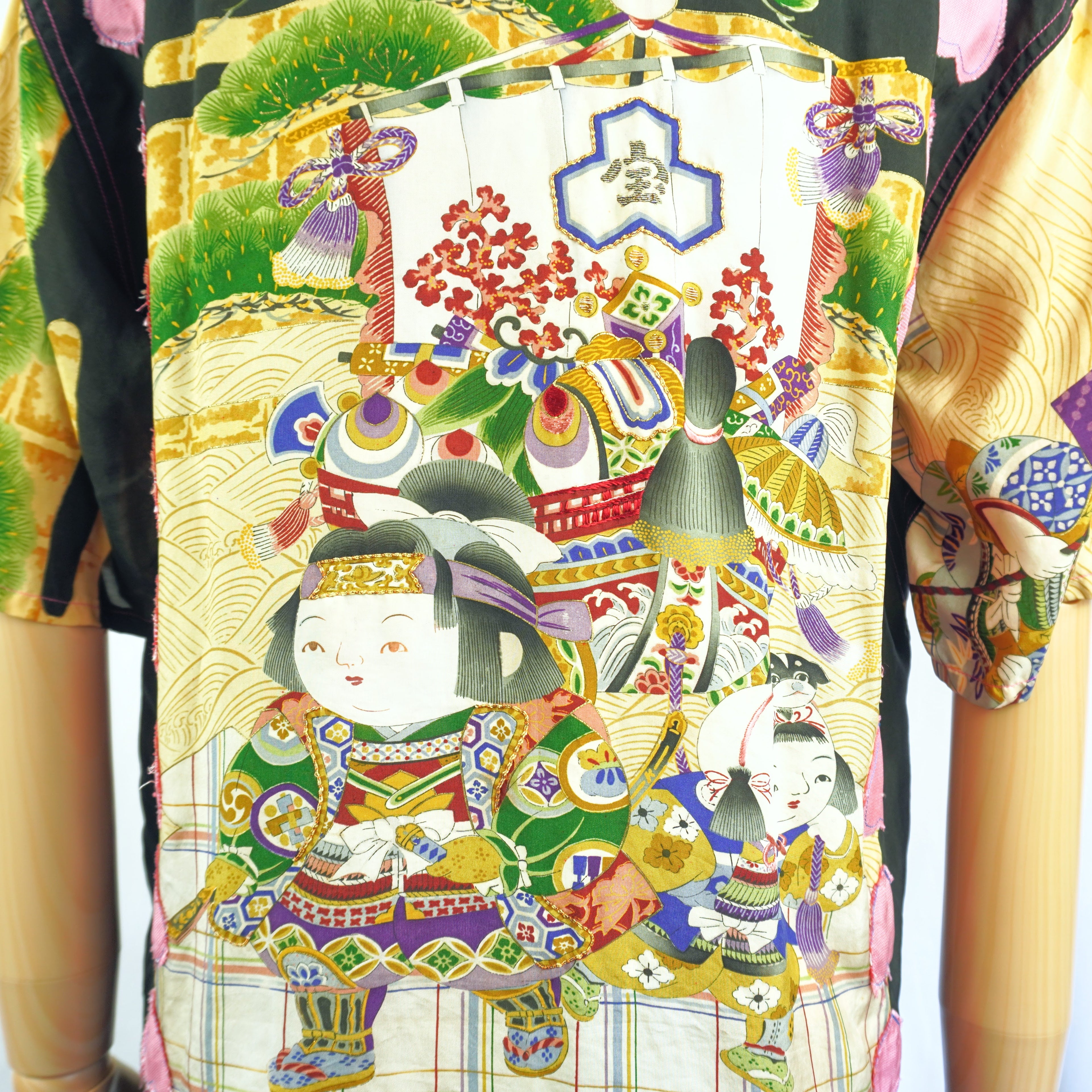 Kimono Aloha Shirt, Momotaro, Peach, Silk, Size M, CA15