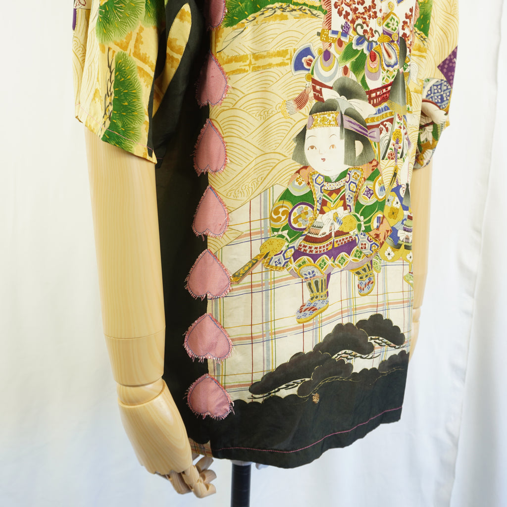 Kimono Aloha Shirt, Momotaro, Peach, Silk, Size M, CA15