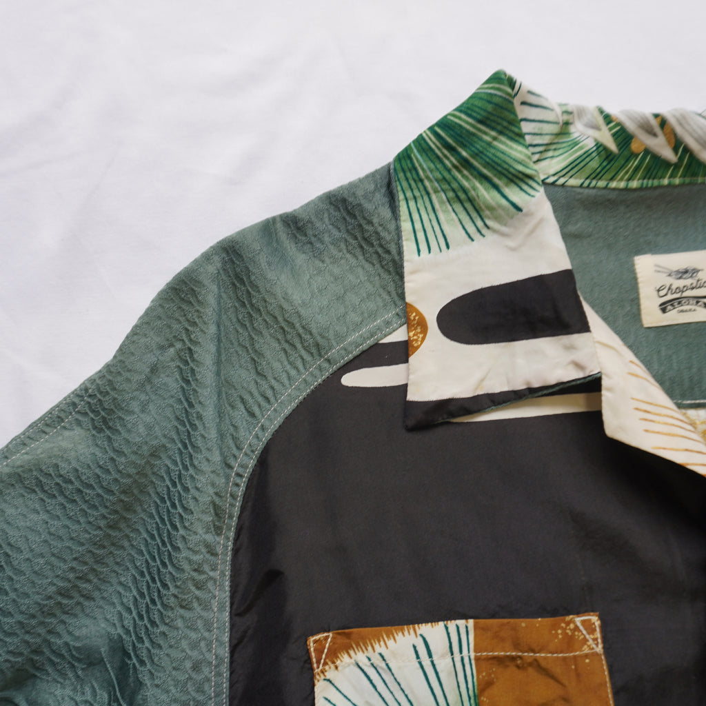 着物アロハシャツ　産着　鷹刺繍　Lサイズ　CA93