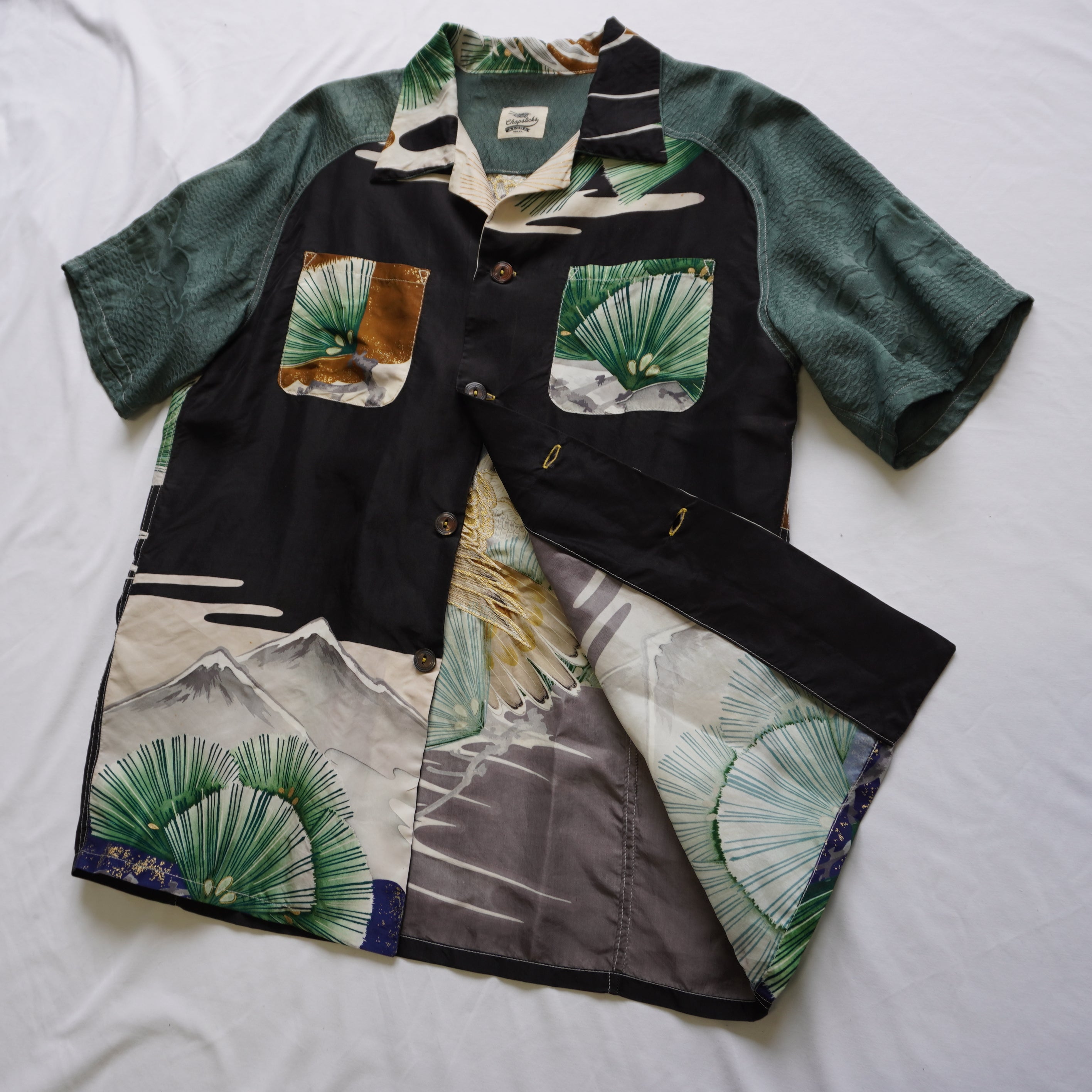 着物アロハシャツ　産着　鷹刺繍　Lサイズ　CA93