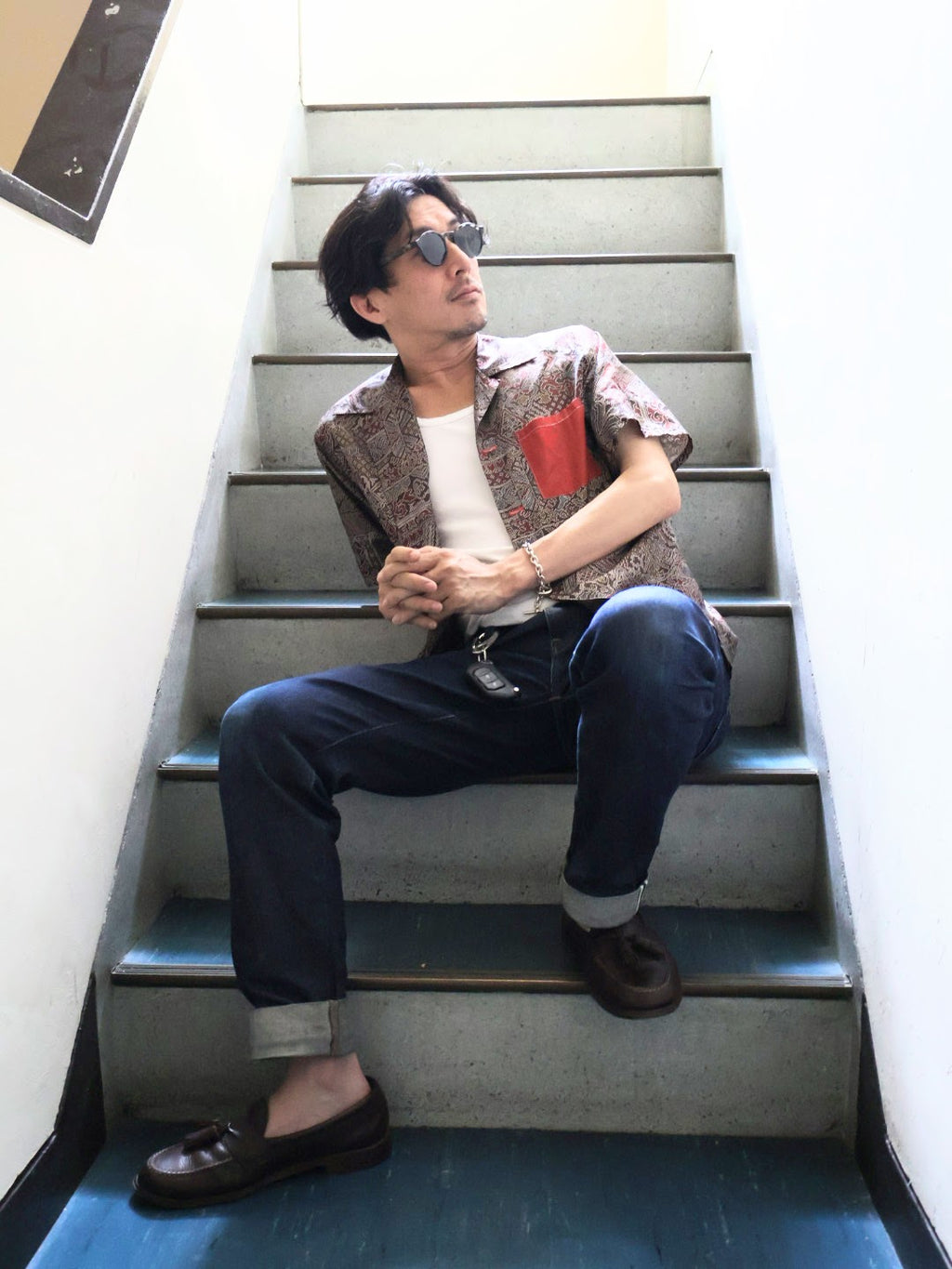 着物アロハシャツ 大島紬 シルク Lサイズ CA64