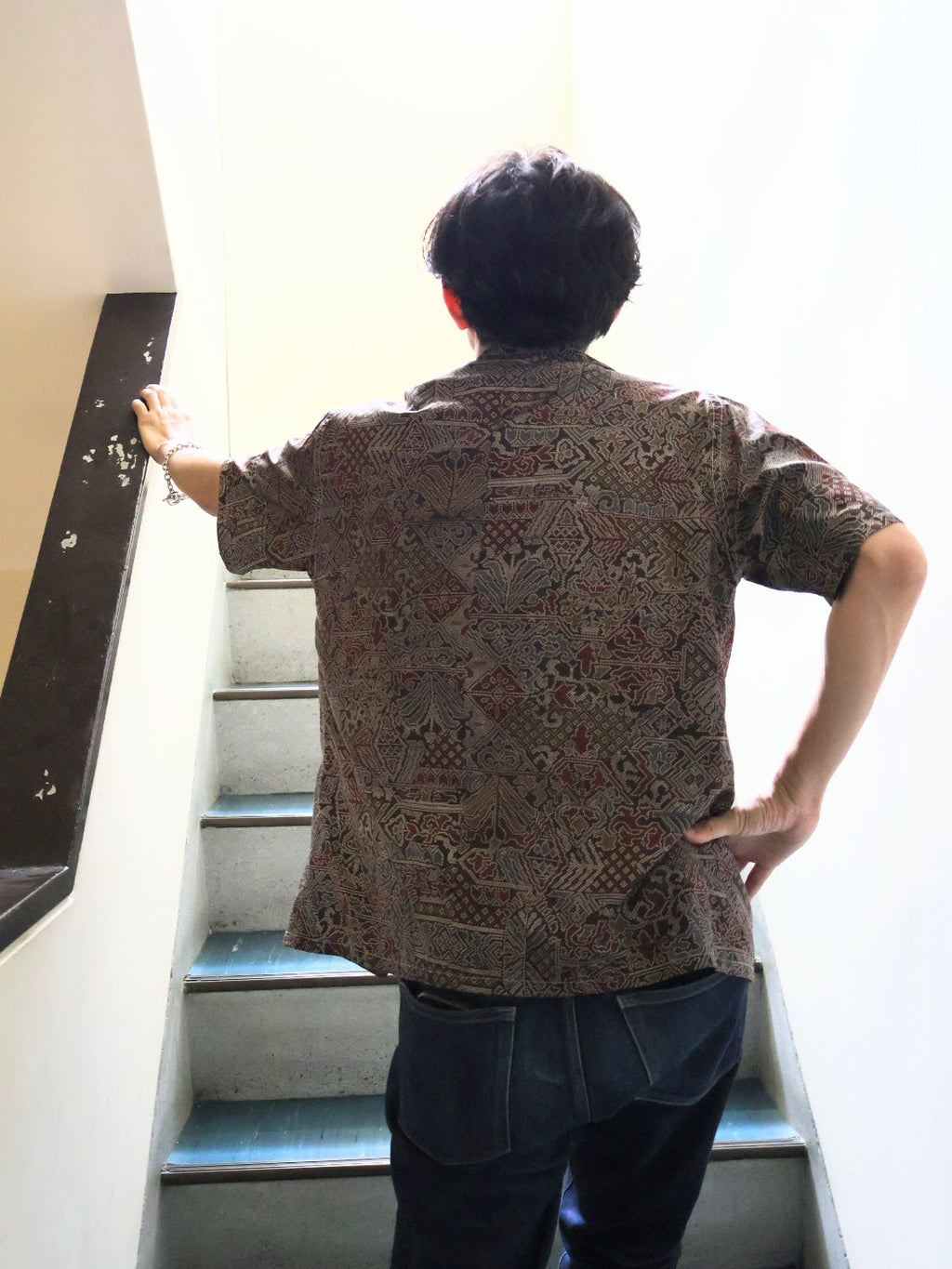 着物アロハシャツ 大島紬 シルク Lサイズ CA64