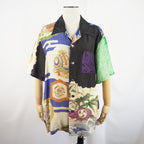 Kimono Aloha Shirt, Crane and Helmet Design, Silk, Size M, CA21