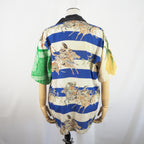 Kimono Aloha Shirt, Crane and Helmet Design, Silk, Size M, CA21