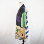 Kimono Aloha Shirt, Crane and Helmet Design, Silk, Size M, CA21