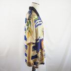Kimono Aloha Shirt, Crane and Helmet Design, Silk, Size M, CA21
