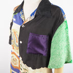 Kimono Aloha Shirt, Crane and Helmet Design, Silk, Size M, CA21
