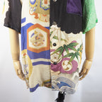 Kimono Aloha Shirt, Crane and Helmet Design, Silk, Size M, CA21