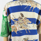 Kimono Aloha Shirt, Crane and Helmet Design, Silk, Size M, CA21