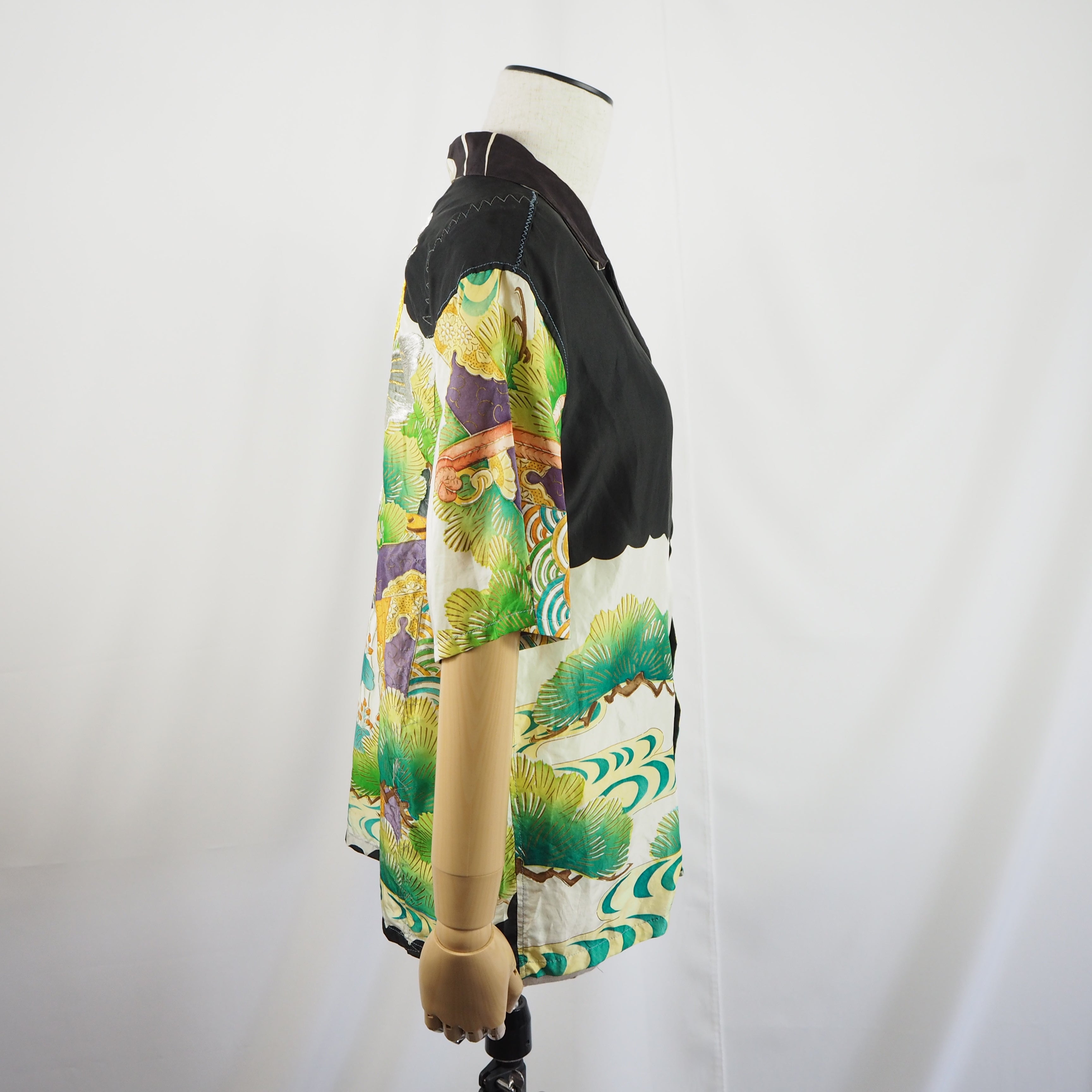 Kimono Aloha Shirt, Carp Pattern, Silk, Size M, CA22
