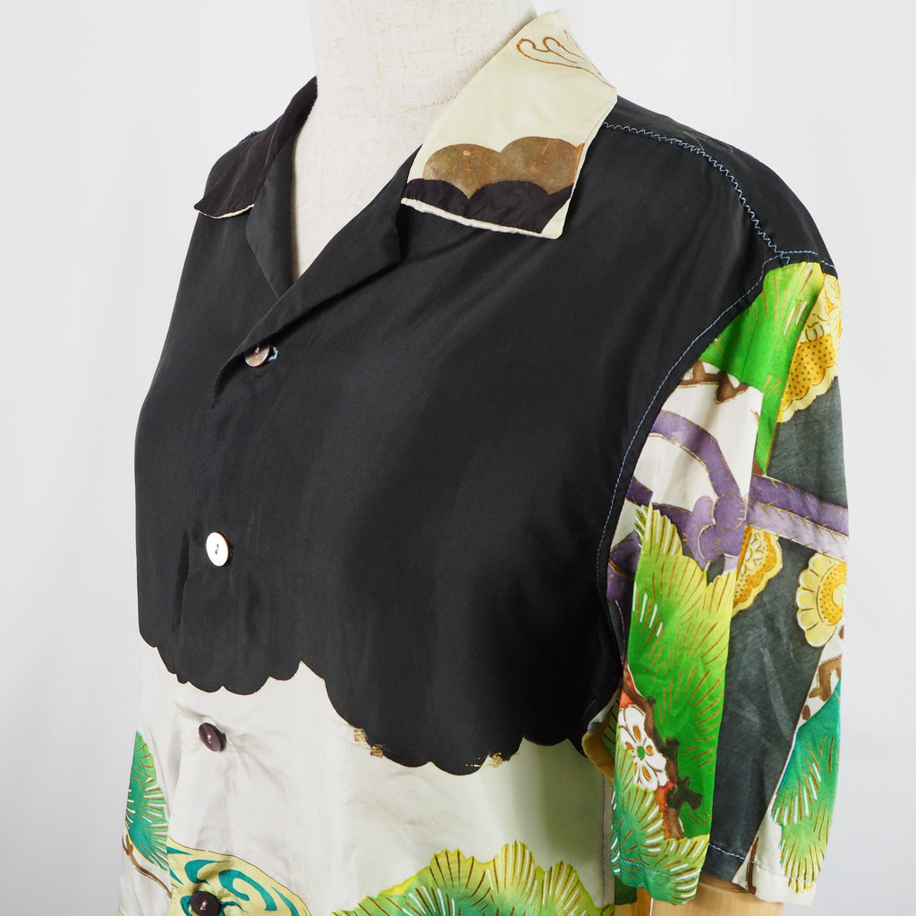 Kimono Aloha Shirt, Carp Pattern, Silk, Size M, CA22