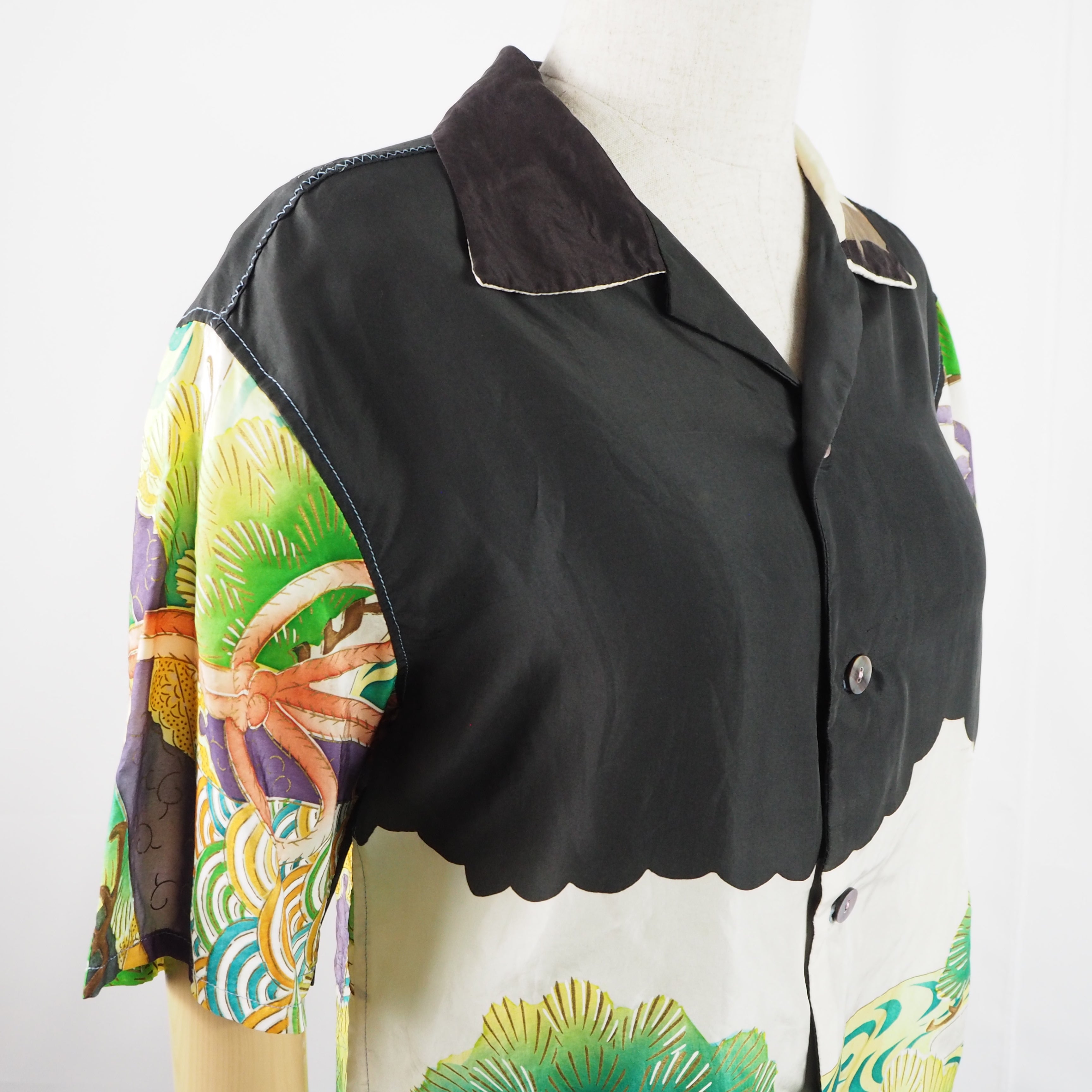 Kimono Aloha Shirt, Carp Pattern, Silk, Size M, CA22