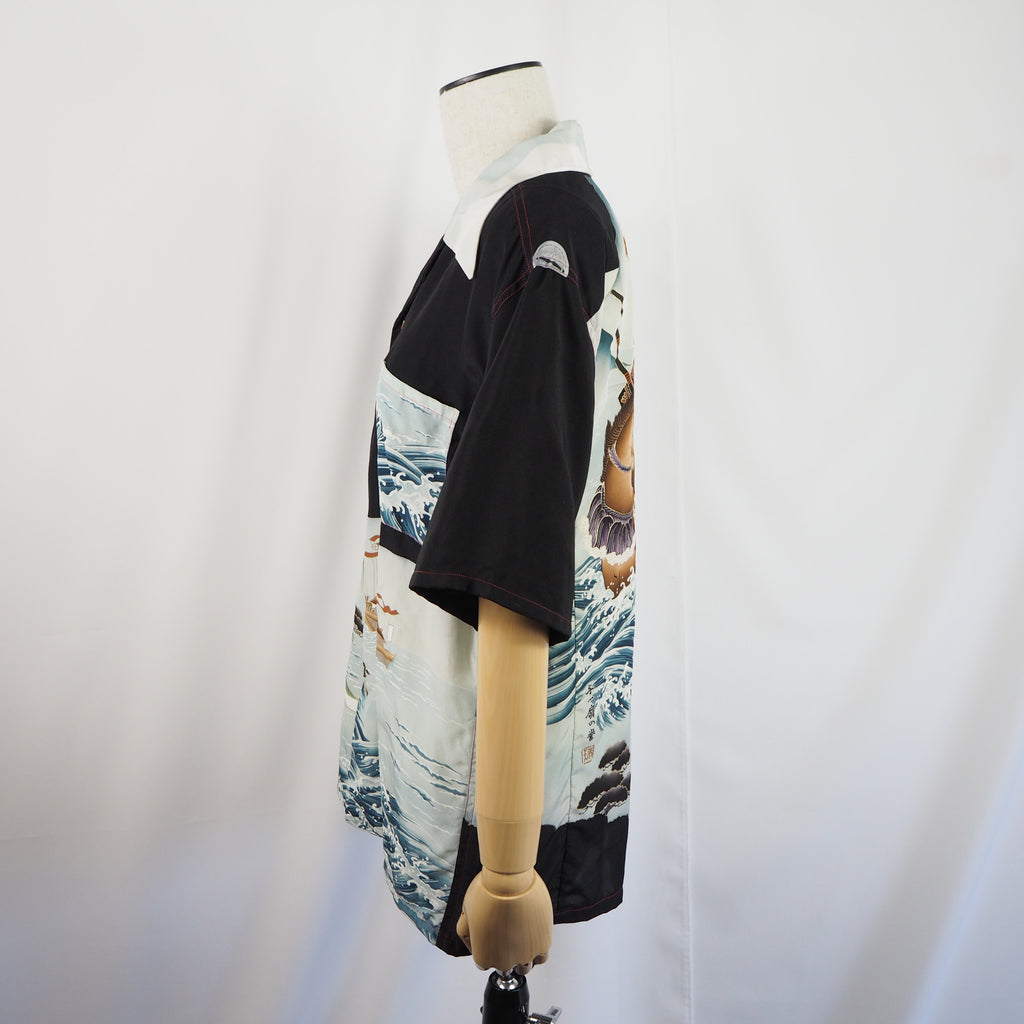 Kimono Aloha Shirt, Shogun Horse, Silk, Size M, CA23