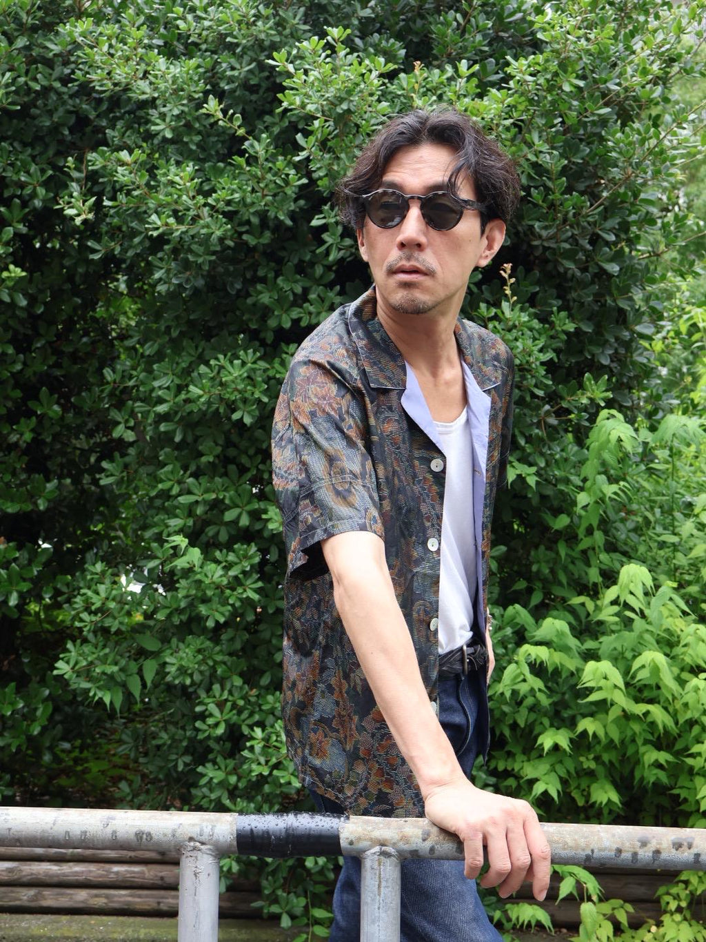 着物アロハシャツ 大島紬 シルク Lサイズ CA57