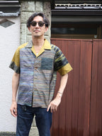 着物アロハシャツ 大島紬 虎刺繍入り Lサイズ CA55