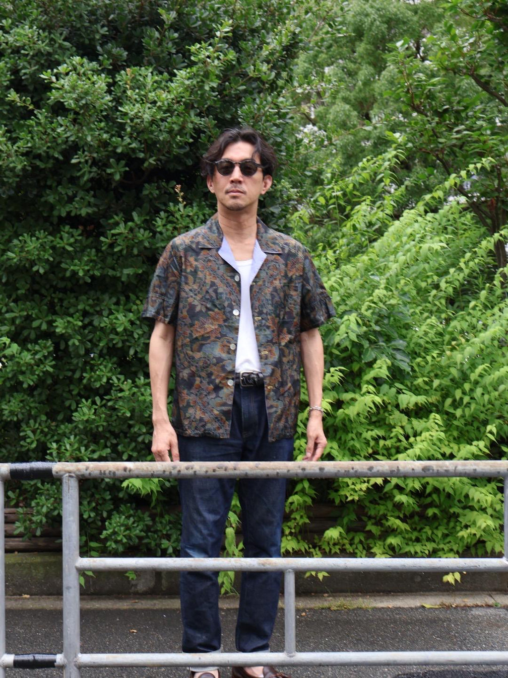 着物アロハシャツ 大島紬 シルク Lサイズ CA57