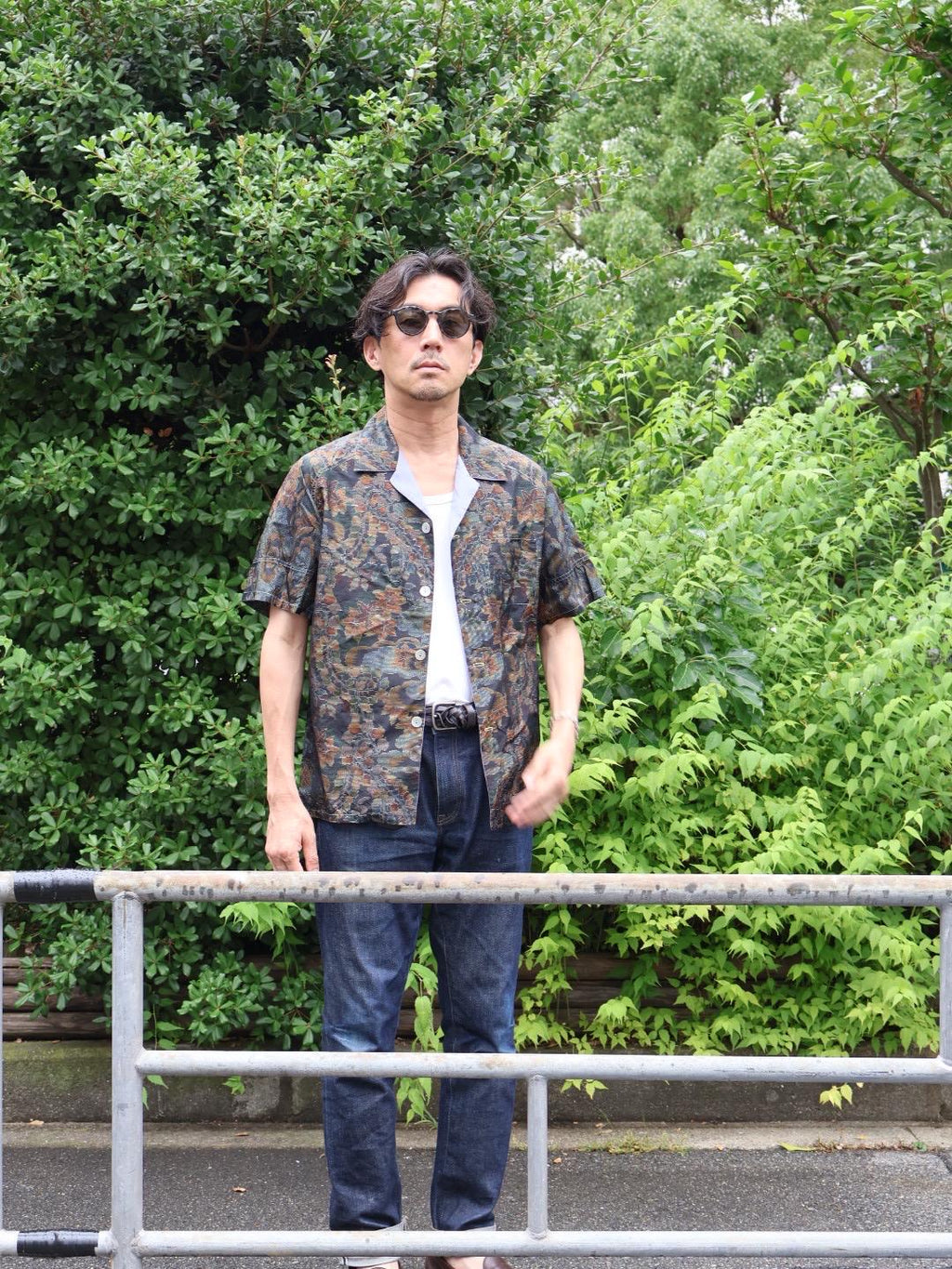 着物アロハシャツ 大島紬 シルク Lサイズ CA57