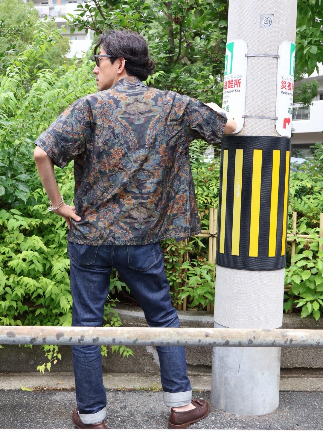 着物アロハシャツ 大島紬 シルク Lサイズ CA57
