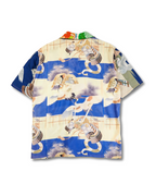 Kimono Aloha Shirt, Crane and Helmet Design, Silk, Size M, CA10
