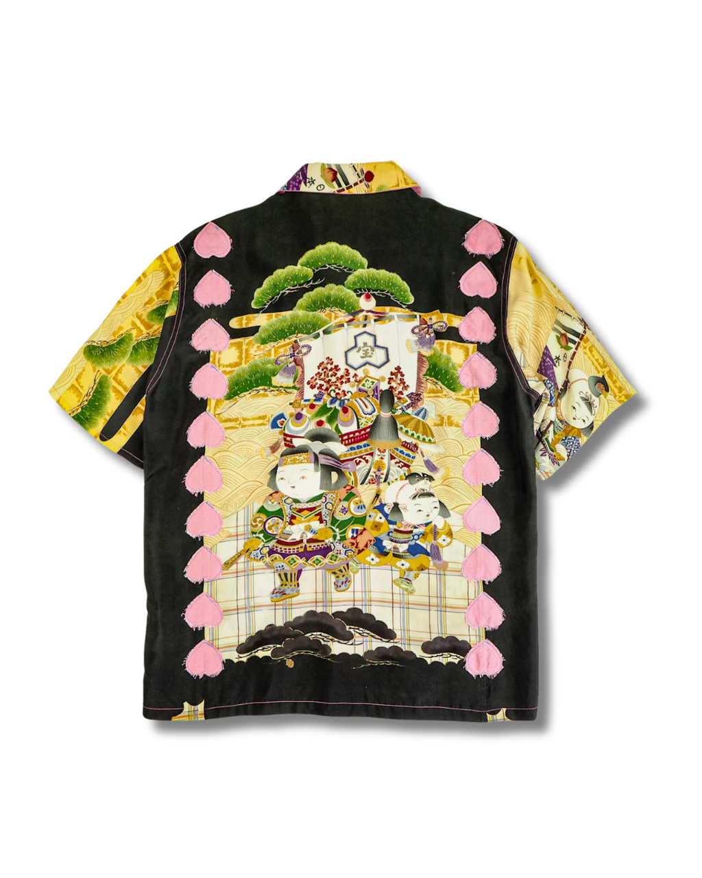 Kimono Aloha Shirt, Momotaro, Peach, Silk, Size M, CA15