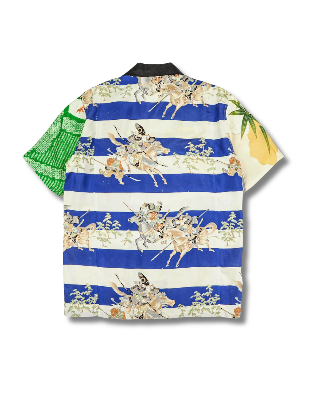 Kimono Aloha Shirt, Crane and Helmet Design, Silk, Size M, CA21