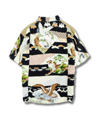 Kimono Aloha Shirt, Crane, Hawk, Tiger, Silk, Size M, CA48