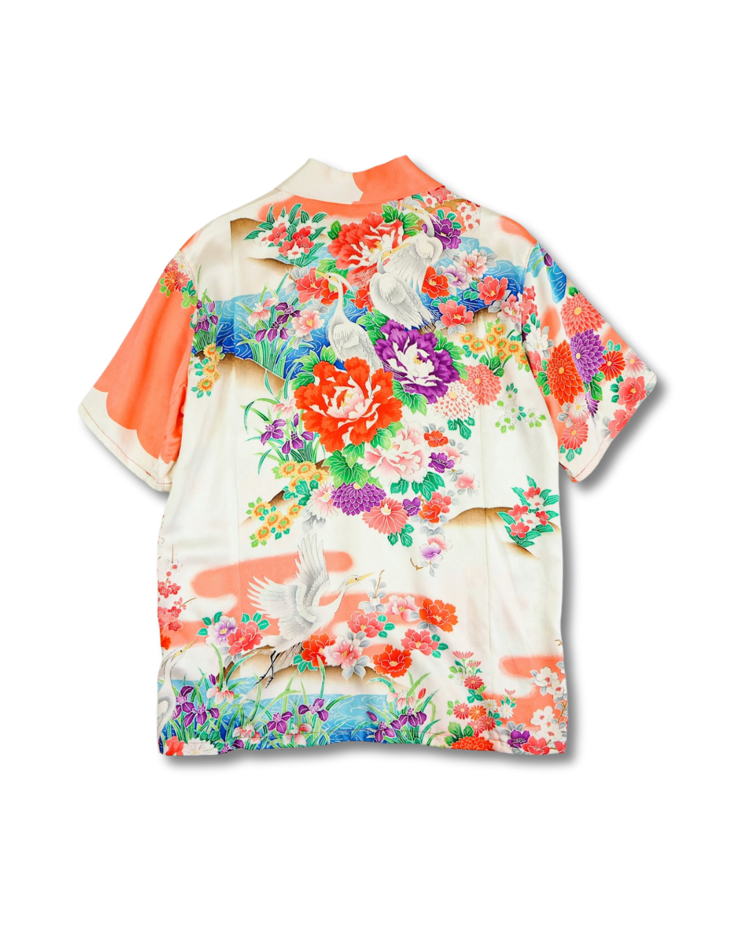 着物アロハシャツ 牡丹 菊 シルク Mサイズ CA8