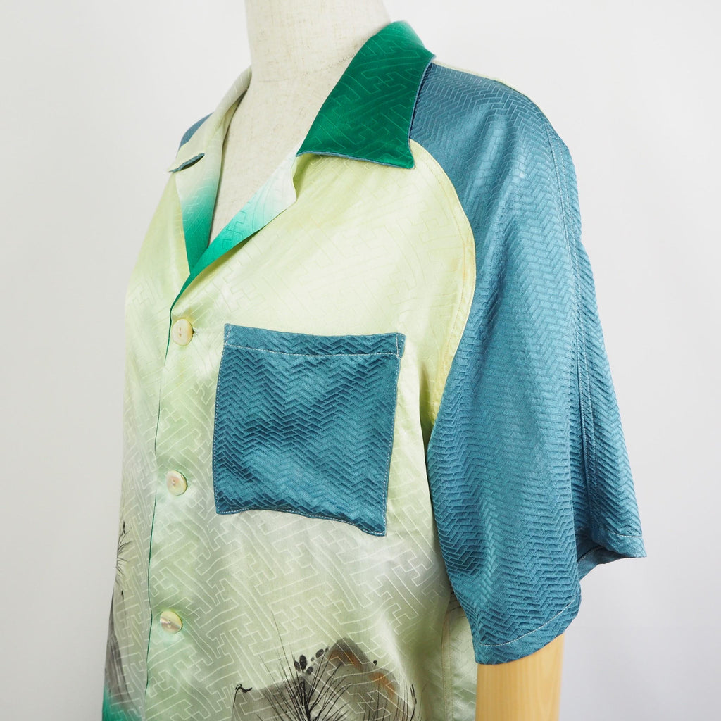 着物アロハシャツ 虎刺繍入り シルク Mサイズ CA37
